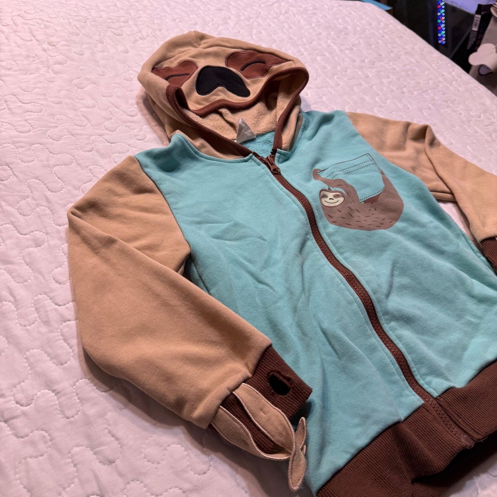 Doodle Pants Kids 5T Sloth Zip Up Hoodie Aqua Brown PLAYWEAR Sweatshirt